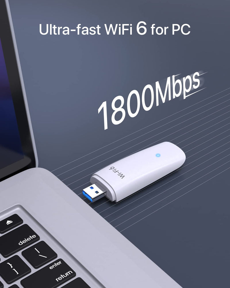 BrosTrend WiFi 6 AX1800Mbps USB WiFi Adapter Dual Band Wi-Fi Dongle 5GHz 1201Mbps + 2.4GHz 574Mbps USB3.0 Wireless Network Adapter Wi-Fi USB Receiver for PC Laptop Desktop Supports Windows 11/10 ONLY