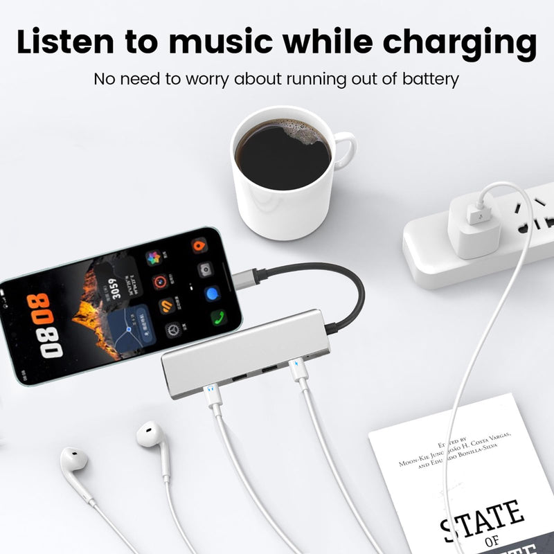 USB C Splitter, USB C OTG Adapter,Audio/Data/Video/Charger Adapter with PD 100W for Laptop, iPad Pro, iPad Air 6/5, MacBook, iPhone, Galaxy More