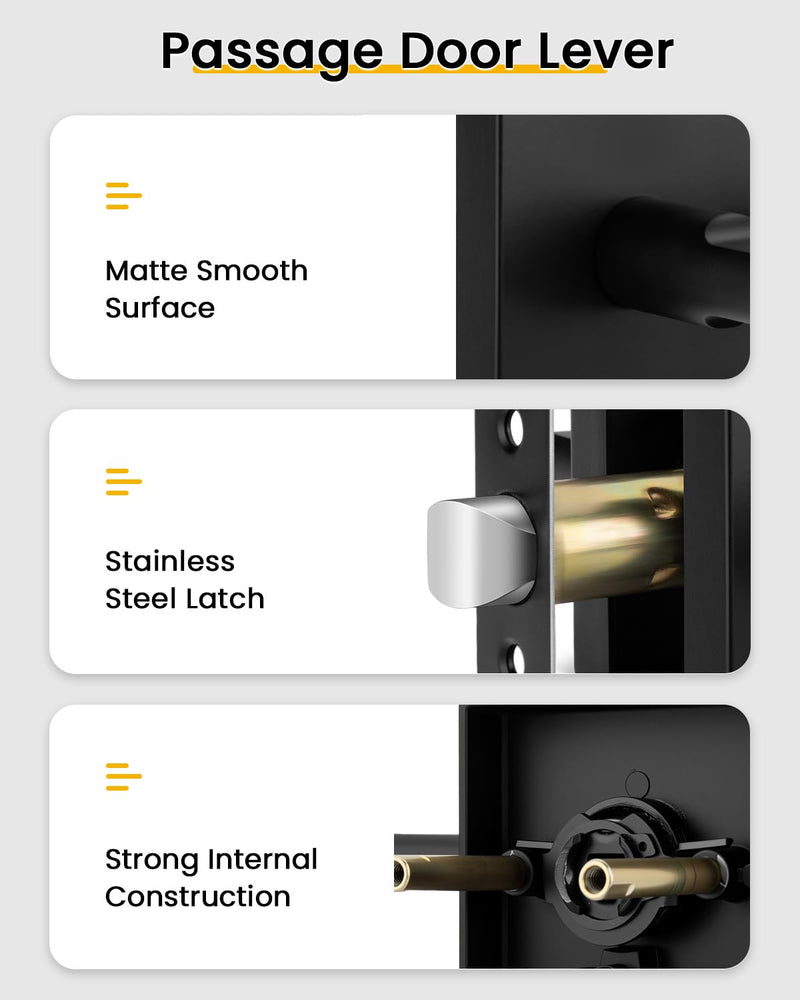 Goldenwarm Black Door Handle Interior, Passage Matte Black Closet Door Handle, Square Black Door Lever Interior for Hallway (1 Pack) 1