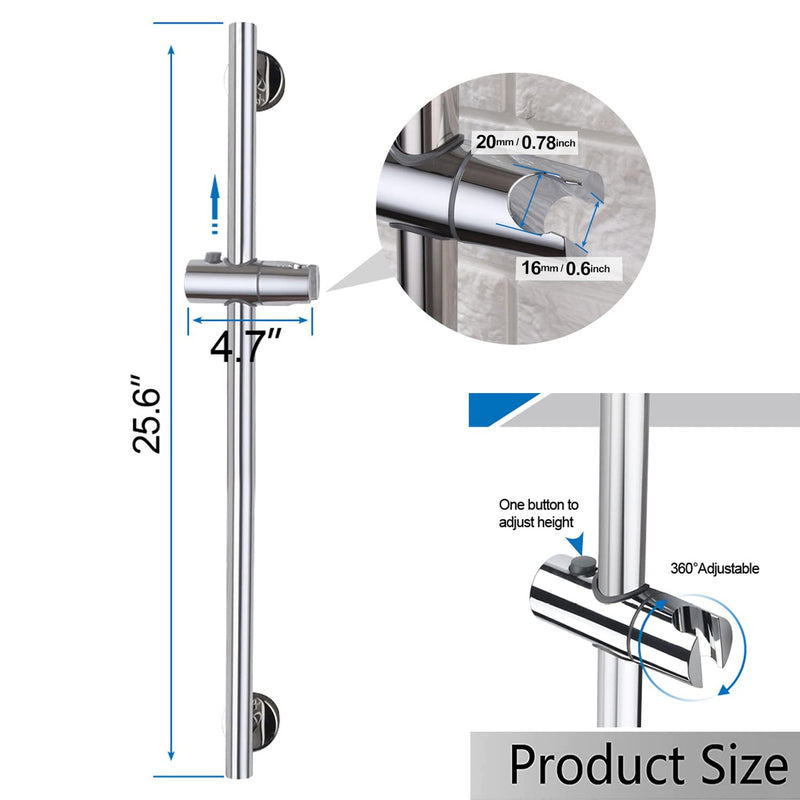 Chrome Shower Slide Bar, Bathroom Shower Slide Bar with Adjustable Handheld Shower Holder, Stainless Steel Slide Slide Bar Wall Mount Chrome