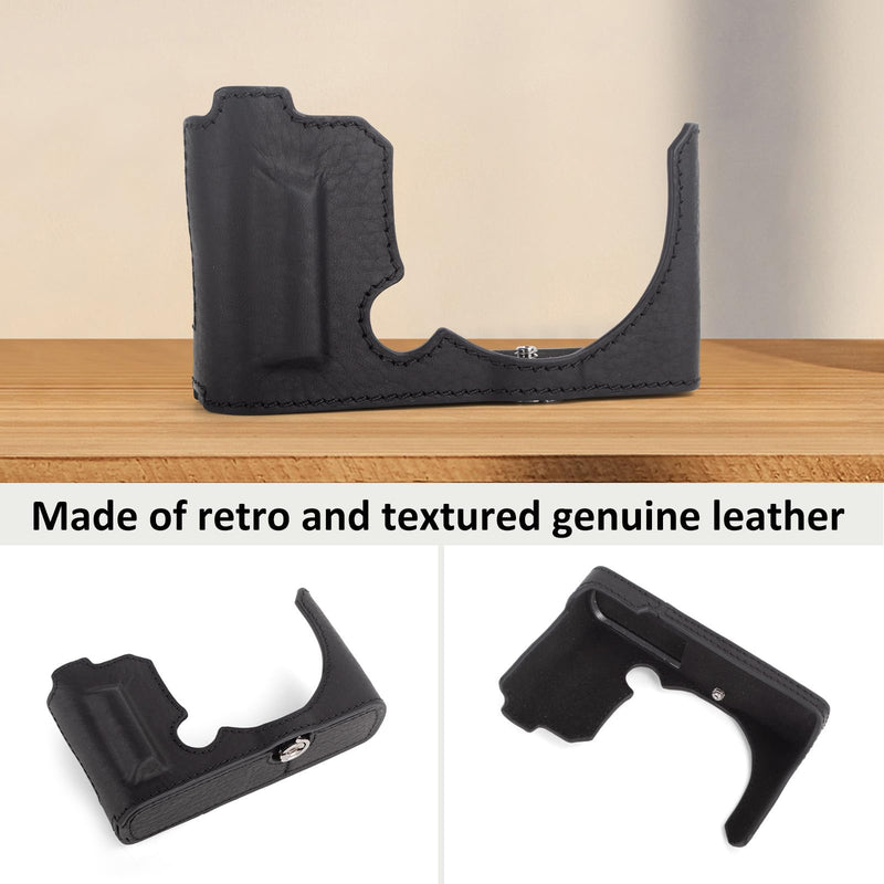 MUZIRI KINOKOO Half Case Compatible for Panasonic Lumix DC-S9 Camera, Genuine Leather Protective Cover for Lumix S9 Mirrorless Camera - with Opening Bottom and Hand Grip Design - Black