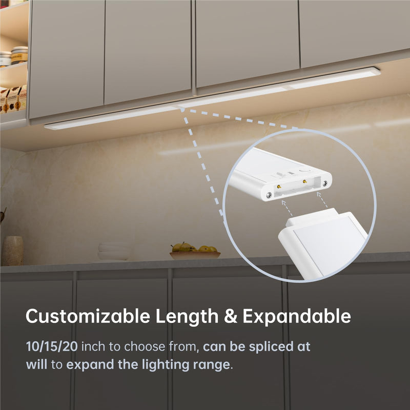 15 Inch Under Cabinet Lighting, Expandable LED Cabinet Light with Sensor Controls, Adjustable Color Temperature & Brightness, Wireless Magnetic Installation 15 Inch