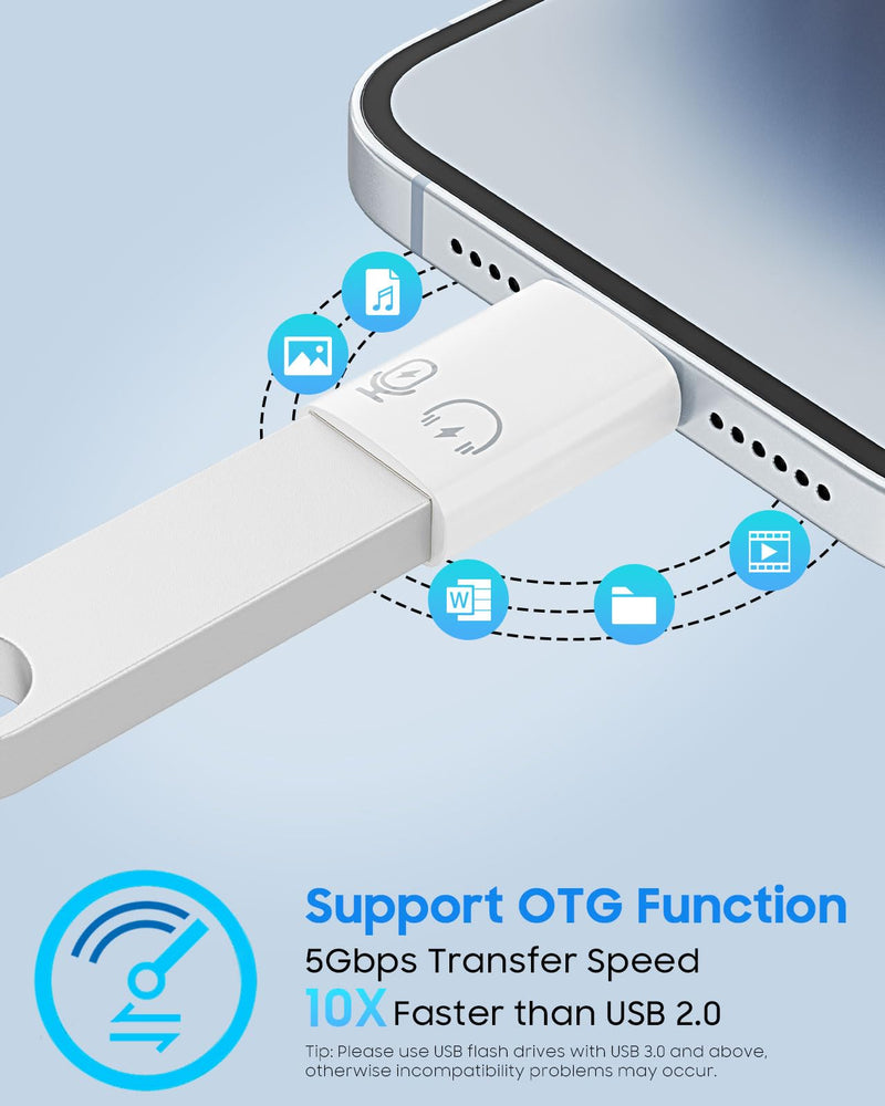 MoKo USB C Female to Lightning Male Adapter, Lightning Male to USB-A Female OTG Adapter Connector for iPhone 14/13/12/11 Pro Max/iPad/iPod/AirPods, Support 10W Fast Charging/Data Transfer/Audio White