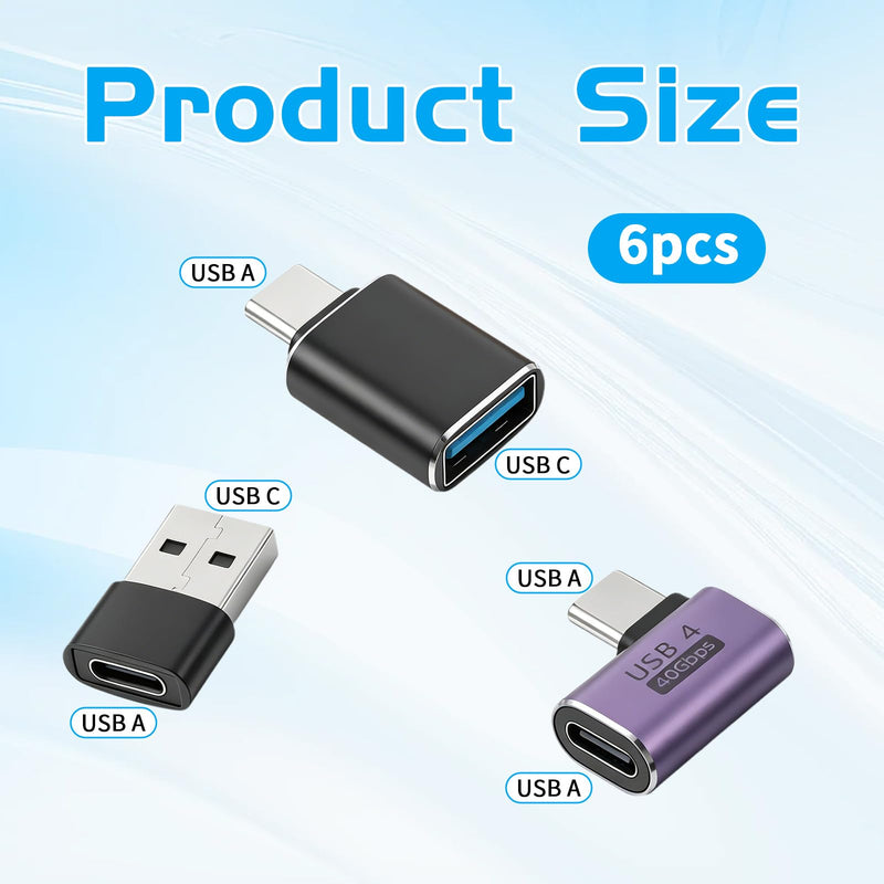 6 Pack USB Adapter, USB Male to C Female OTG Adapter Type C Adapters Compatible with Most Electronic Products Cell Phone Laptops Tablets Charging Data Transfer (Black, Silver, Purple)