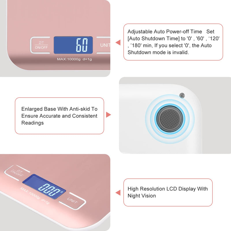Digital Shipping Scale, Kitchen Scale, Stainless Steel Accurate 10kg/1g Portable Rechargeable Small Postal Scale for Packages, Small Business, Handmade, Liquids, Jewelry, Boutique(Rose Gold) Rose gold Rechargeable(10kg/1g)