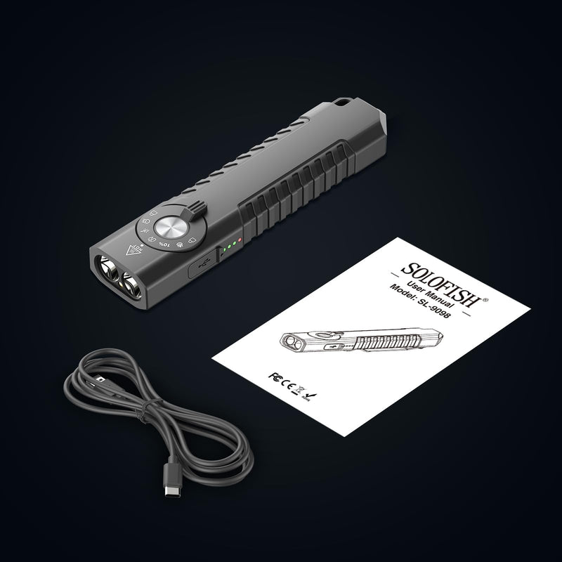 Solofish 1400-Lumen Aluminum EDC Flashlight with UV，Green Light and 140-Lumen White LED Combo (5-in-1), Portable Pocket Light with Strobe/Window Breaker, Rechargeable
