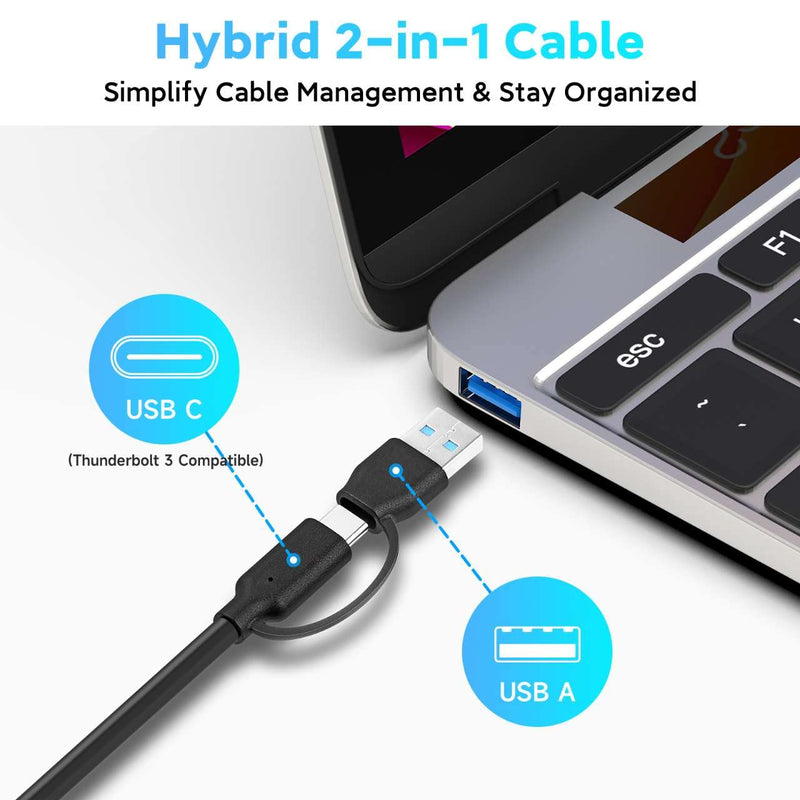 Powered USB 3.0 /USB C Hub, ikuai Aluminium 7-Port USB Hub Splitter with AC Adapter LED Individual On/Off Switches and 3.3ft Extended Long Cable for Laptop, Mac, PC, Flash Drive, Mobile HDD