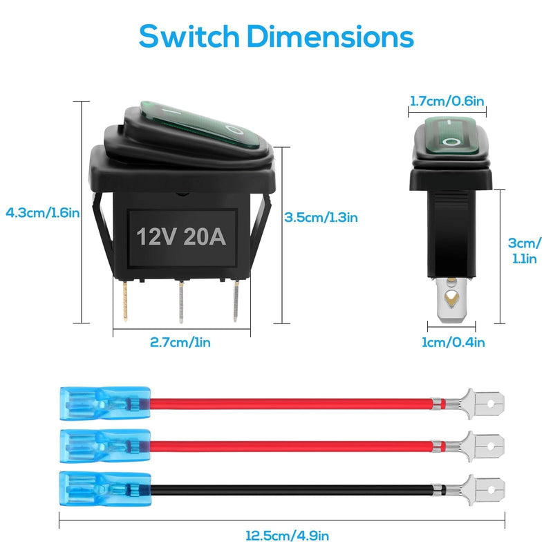 Linkstyle 8Pcs 12V Rocker Switch, 20A SPST 3 Pin ON/Off Waterproof Toggle Switch with LED for Car ATV RV Boat Truck (4 Colors)