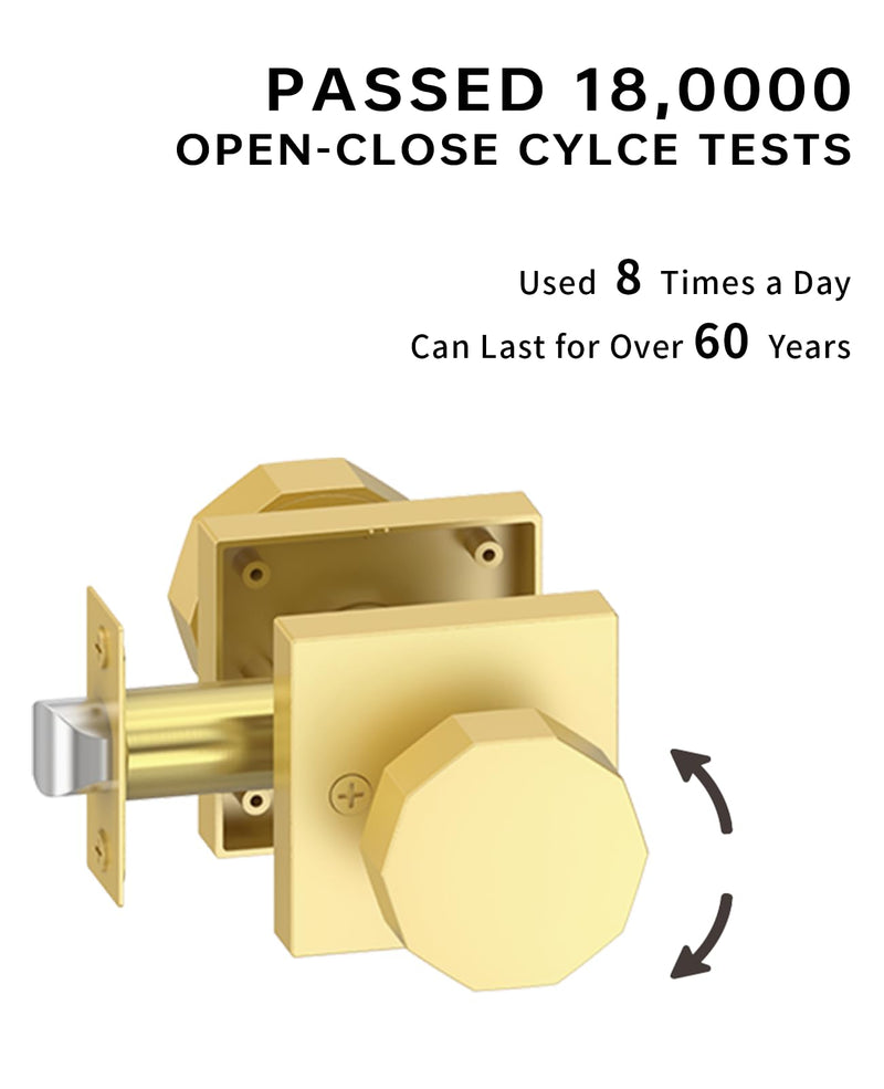 Asidrama 1 Pack Privacy Gold Door Knob with Lock, Brush Gold Door Knobs Interior for Bedroom or Bathroom, Heavy Duty Brush Gold Door Handle for Left Right Sided Doors 1pack Brushed Gold