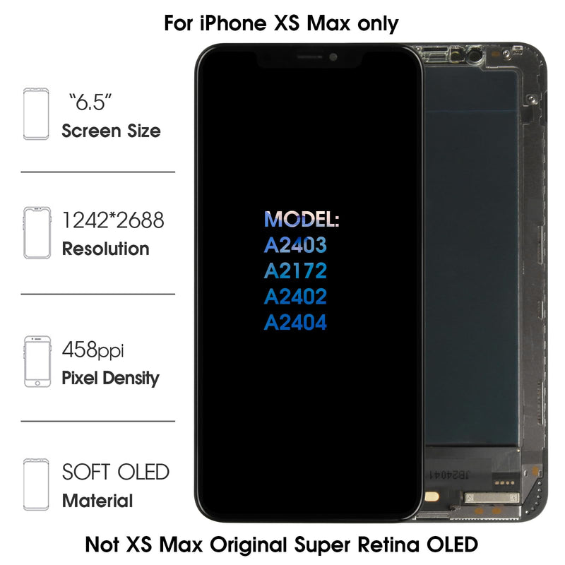 Soft OLED XS Max LCD Screen Replacement for iPhone Xs Max 6.5 inch [Soft OLED,NOT LCD] LCD Display Touch Digitizer Screen Assembly A2215 A2160 A2217 with Repair Tools