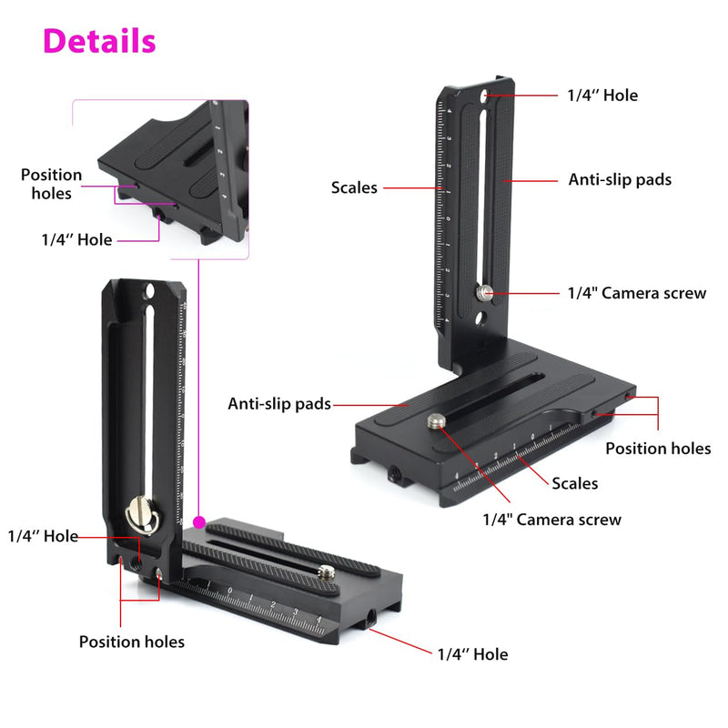 L Bracket Vertical Mount Quick Release Plate for Zhiyun Weebill S Crane 2 3 Gimbal Stabilizer, DSLR Camera, Tripod, Monopod