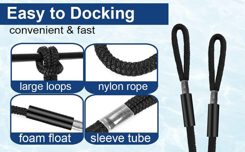 3/8" X 6ft Boat Dock Lines, Double-Braided Nylon Dock Line with 11" Eyelet. Boat Ropes Mooring Ropes, Boat Accessories for Yacht, Pontoon, Waverunner, Seadoo, Black 3/8" X 6ft 2 Pack