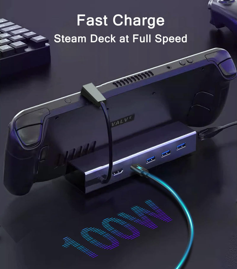 Steam Deck Dock, Docking Station for Steam Deck/ROG Ally/Legion Go/MSI Claw/Nitro Deck/Steam Deck OLED, 6-in-1 USB C Dock with HDMI 4K UHD, 100Mbps RJ45 Ethernet, 3 USB 2.0 and PD 100W Charging