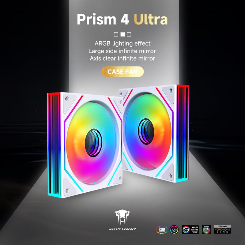Prism4 Ultra 120mm ARGB PC Case Fans(White Forward_1 Pack) | Infinity Mirror| Daisy-Chain| 4 PIN PWM 1850RPM| ARGB Syn| Low noise| High Airflow & Pressure (58.36 CFM + 2.07 mm H2O) White
