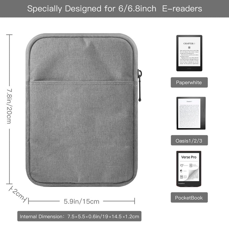 Ereader for Sleeve Case Bag for 6-7 inch Ereader Tablet Protective Cover Pouch (Light Gray) Light Gray