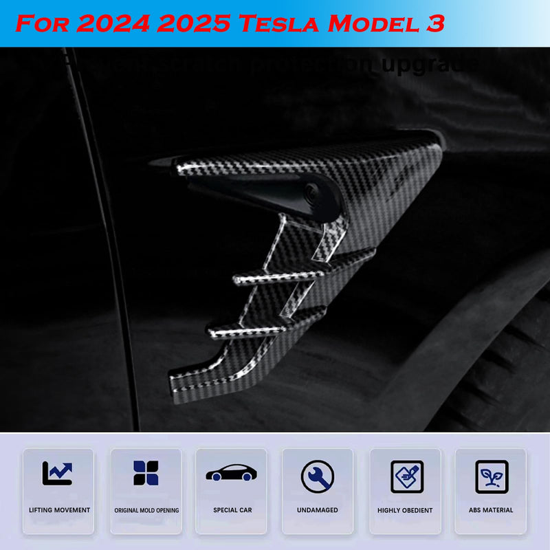 YHCDSEA for 2024 2025 Tesla Model 3 HW4.0 Side Camera Indicator Protection Cover Decoration Accessories fit for Tesla Model 3 with HW4.0 (Glossy Carbon Fiber Pattern) M3-Glossy Carbon Fiber Pattern