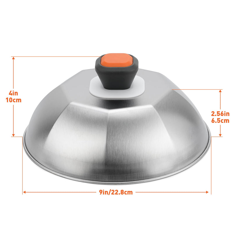 ZBXFCSH Stainless Steel 9" Griddle Melting Cheese Dome Wok Lids- Commercial Grade Basting and Steaming Cover- Best fit for Blackstone Flat Top Grills, 0.6mm Thickness-2 Domes