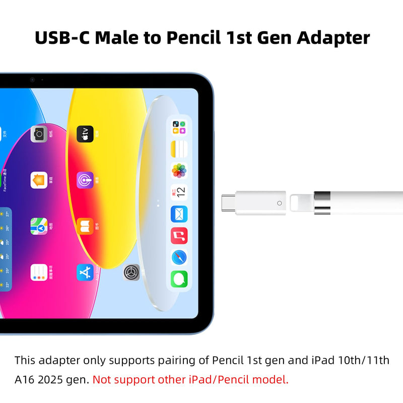 AreMe 2 Kinds of USB-C to Pencil (1st Generation) Adapter, White | Type C to Pencil Adapter for Apple iPad 10th/11th A16 2025 Gen, Type C Pencil Charging Dongle Connector