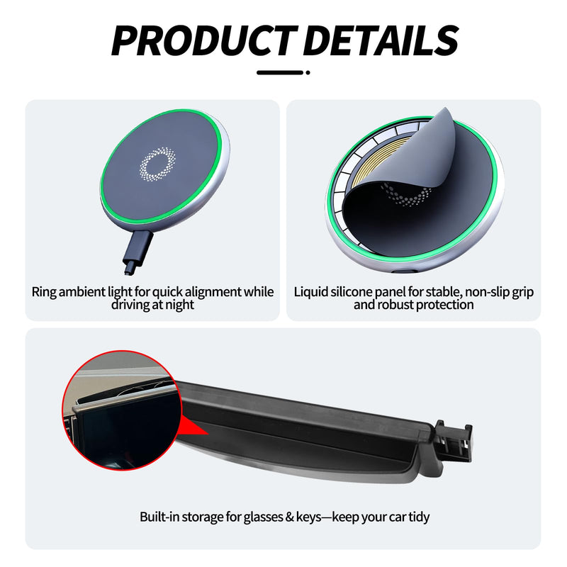 Magnetic Wireless Charger Phone Mount for Audi Q5 2021-2025 | for A4 S4 A5 S5 RS5 2020-2025 Accessories, Fits 10.1'' Screen, 360° Rotation for Magsafe Phone Holder with Storage for iPhone Magsafe + Wireless Charger