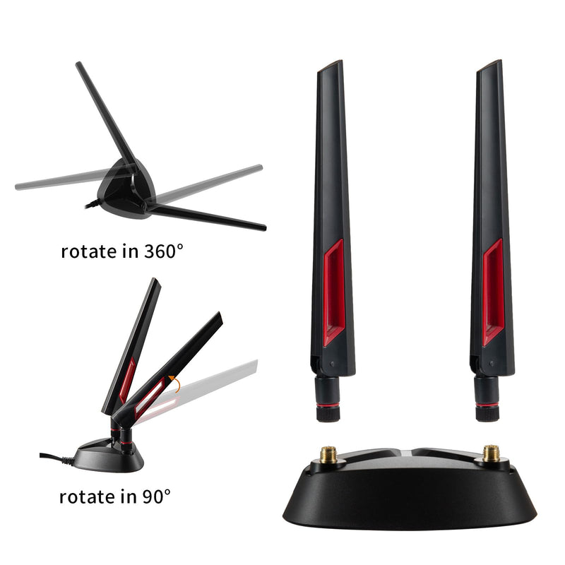 9dBi WiFi 6 6E Tri-Band 2.4GHz + 5 GHz + 6GHz Magnetic Base Gaming Antenna with Adapter for WiFi 6 6E Router PC Desktop Computer PCI-E Card Gaming Motherboard Wifi 6 Antenna