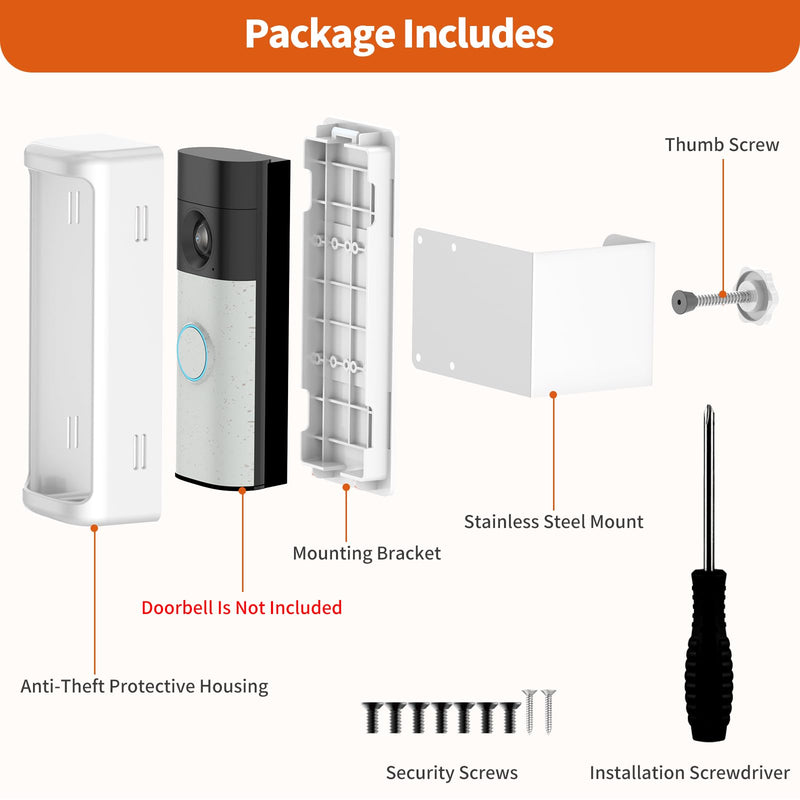 No-Drill Doorbell Mount with Rain Cover, Anti-Theft Door Bracket | Compatible with Battery Doorbell/Plus/Pro(2026 Model),Quick Install Doorbell Camera Holder for Rental Apartment,White 2026 battery doorbell 2nd White