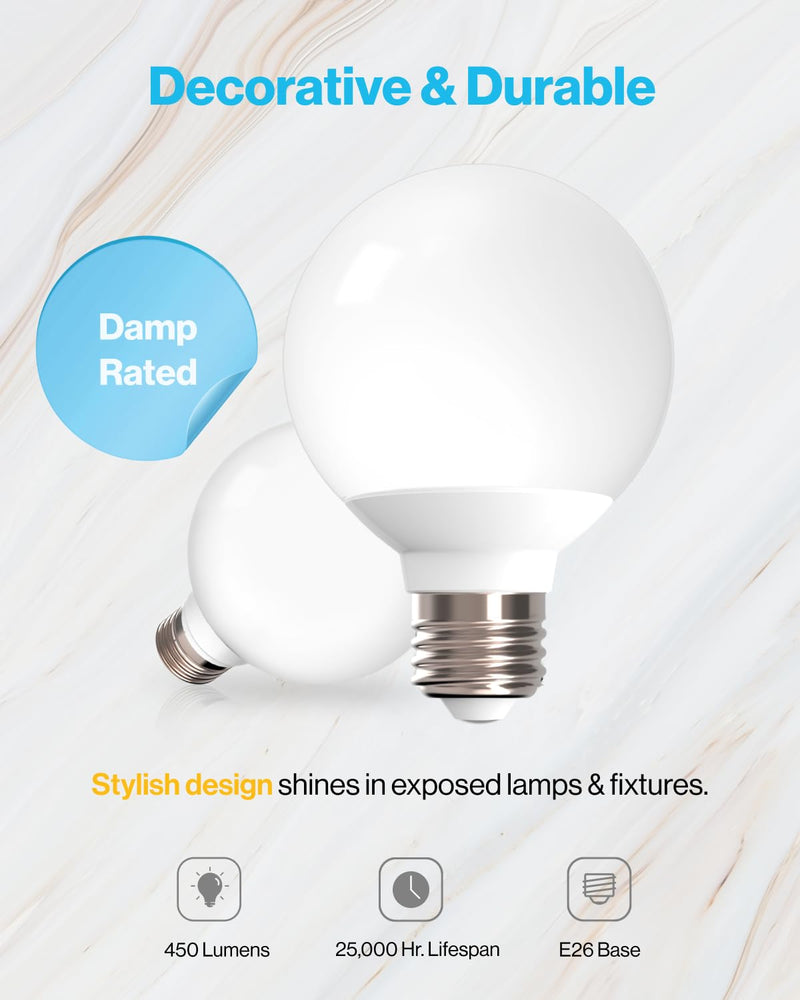 Sunco 8 Pack G25 LED Light Bulbs Globe Bathroom Light Bulb, 450 LM, 4000K Cool White, 6W (40W Equivalent), Dimmable, Mirror Vanity Decorative Bulb, E26 Base, UL 8 Count (Pack of 1)