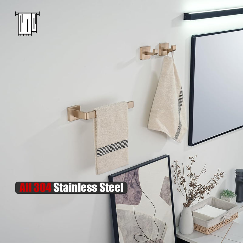 JQK Hand Towel Holder Towel Ring Champagne Bronze, 10.2 Inch 304 Stainless Steel Bathroom Hand Towel Bar Wall Mount, THH250L9-CB 9 Inch