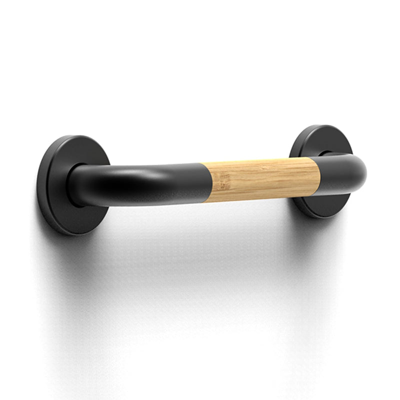Safety Grab Bar for Bathroom & Toilet, Natural Bamboo Handle, ADA Compliant Balance Assist Handrail for Handicap and Seniors, 12in Matte Black