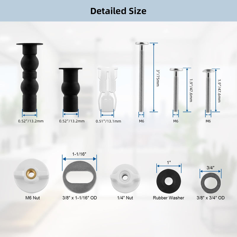 Hibbent Universal Toilet Seats Screws and Bolts, Metal Toilet Seat Hinges Bolt Screws with Fixings Expanding Rubber, Toilet Seat Replacement Parts Kit(5 Choices)