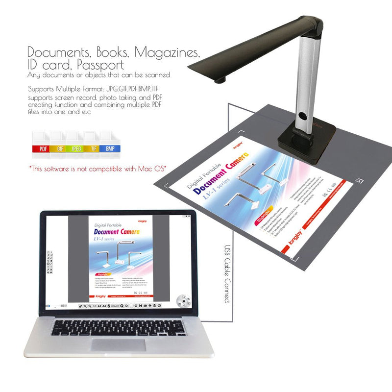 Digital Portable Multi-Angle USB Document Camera LV-1 Series LV-1010 (Black) Black
