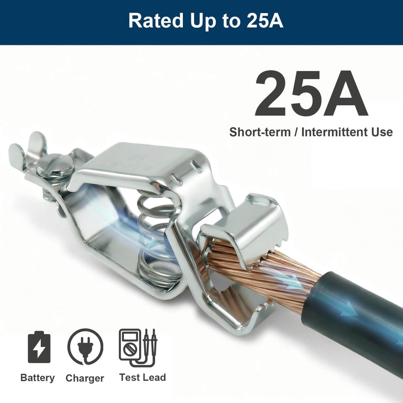 25A Heavy Duty Alligator Clips (10 Pack), BU-24APN Metal Test Clamps with Strong Spring Grip and Screw Terminal, for Automotive and Electrical Testing 10