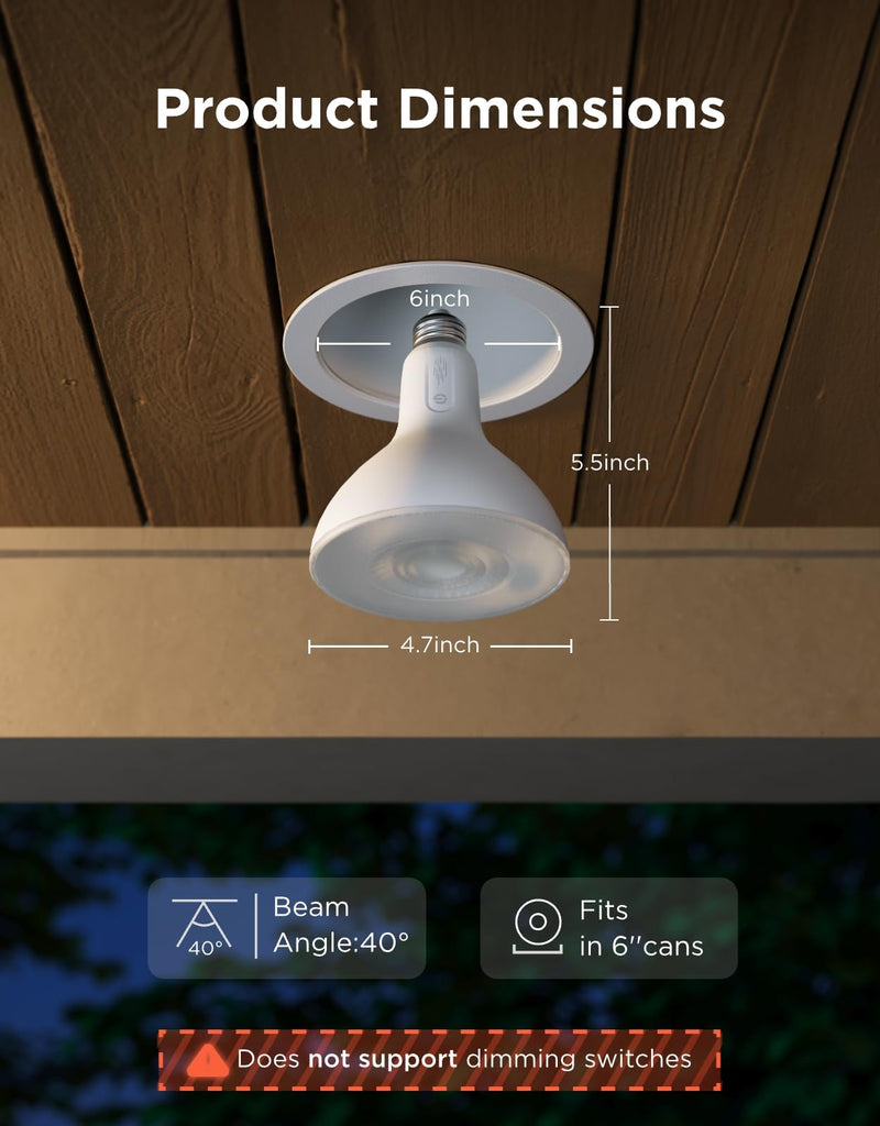 Govee PAR38 Flood Light Bulbs, 1300Lm Flood Lights Outdoor with IP65 Waterproof, Smart Light Bulbs Compatible with Alexa, Matter & SmartThings, RGBWW & Tunable White for Garage&Porch, E26 Base, 2 Pack