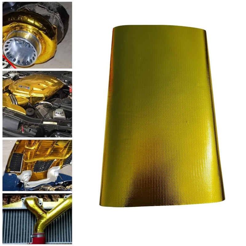 12'' X 48'' Gold Adhesive Heat Shield ReflectiveTape Wrap Roll Compatible Thermal Barrier Adhesive Backed Heat Sleeve Up To 2000 Degrees Fahrenheit with Car Intake Pipe, Engine Bay etc. 12'' X 48''