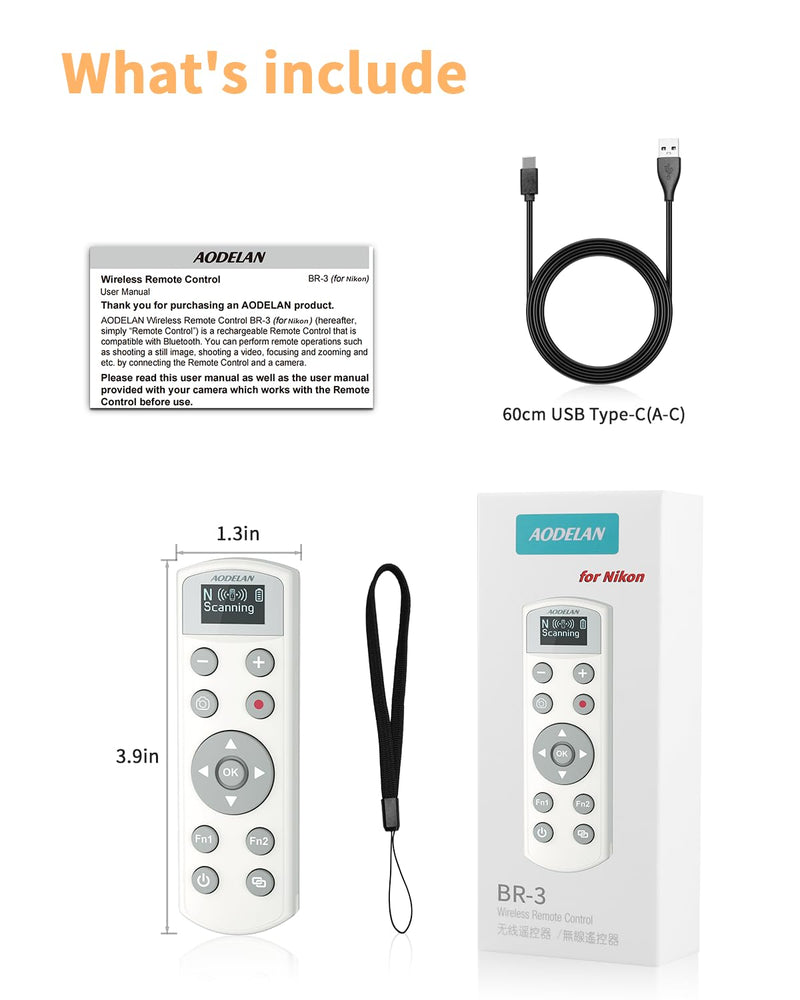 for Nikon Wireless Camera Remote Control - Aodelan Rechargeable Shutter Release Trigger with OLED Screen for Zfc, Z50, P1000,A1000, P950, B600; Replaces Nikon ML-L7(White) Update White Remote for Nikon