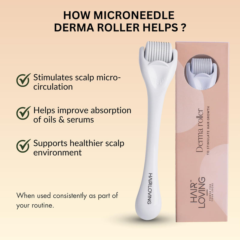 Hair Loving Derma Roller for Hair Growth – 0.5 mm Microneedle Scalp Roller – Stimulates Circulation & Stem Cell Activation – Improves Hair Regrowth & Nutrient Delivery – Women & Men