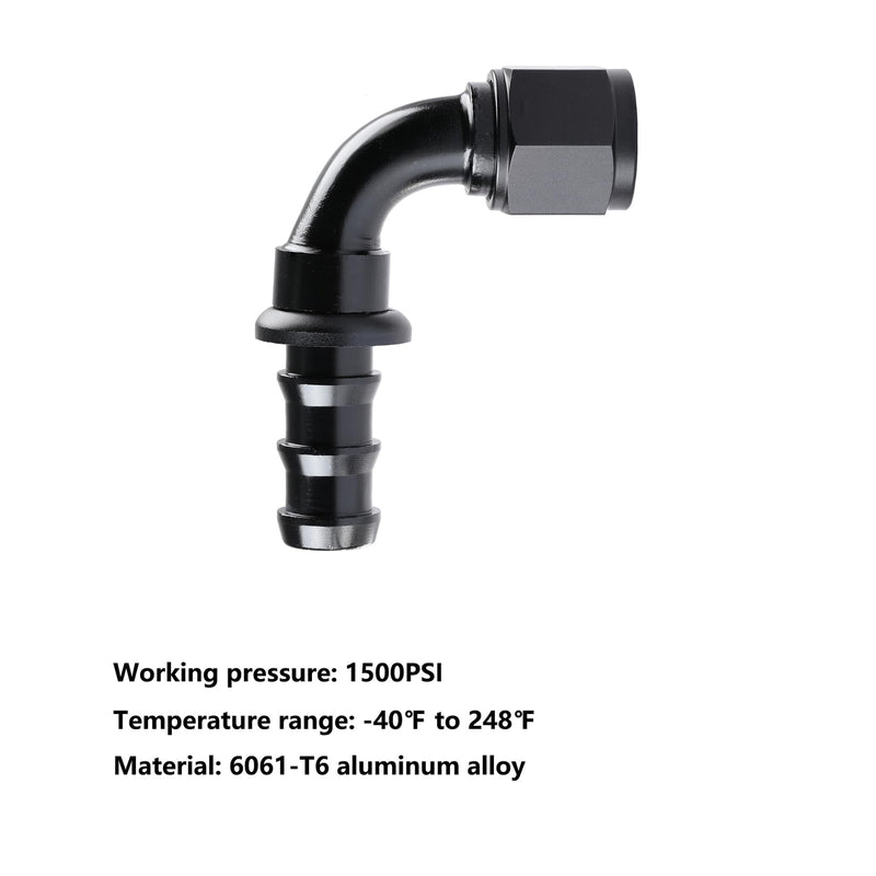 Ucreative 10AN 90 Degree Push Lock Hose Fitting End Black 2PCS 10AN - 2PCS