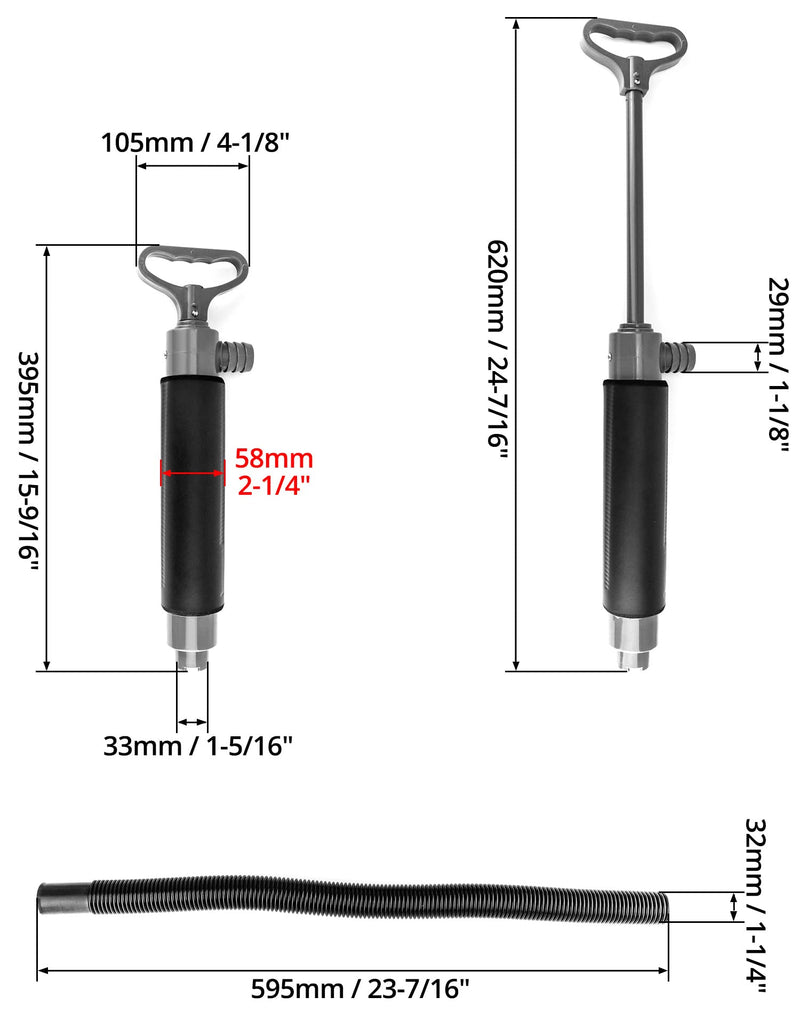QWORK Bilge Pump with Reversible Hose, Manual Bilge Pump, Hand Water Pump, Portable Kayak Hand Water Pumps with Reversible Hose, for Emergency Dewatering On Small Boat, Canoe or Dinghy, 15.5"