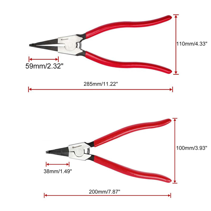 SPEEDWOX 2 Pcs Special Ring Retaining Ring Pliers Set Lock Ring Pliers Flat for Removing Installing Gearshift Locking Rings Angle Tip Circlip Plier Automobile Transmission Clutch Tool Fathers Day Gift 8"&11"