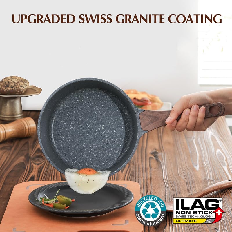 SENSARTE Nonstick Saucepan with Lid, 1.5 Quarts Small Pot with Swiss Granite Coating, Stay-cool Handle, Multipurpose Handy Sauce Pot Small Kitchen Cooking Pot, Induction Comptable, PFOA Free Gray Granite