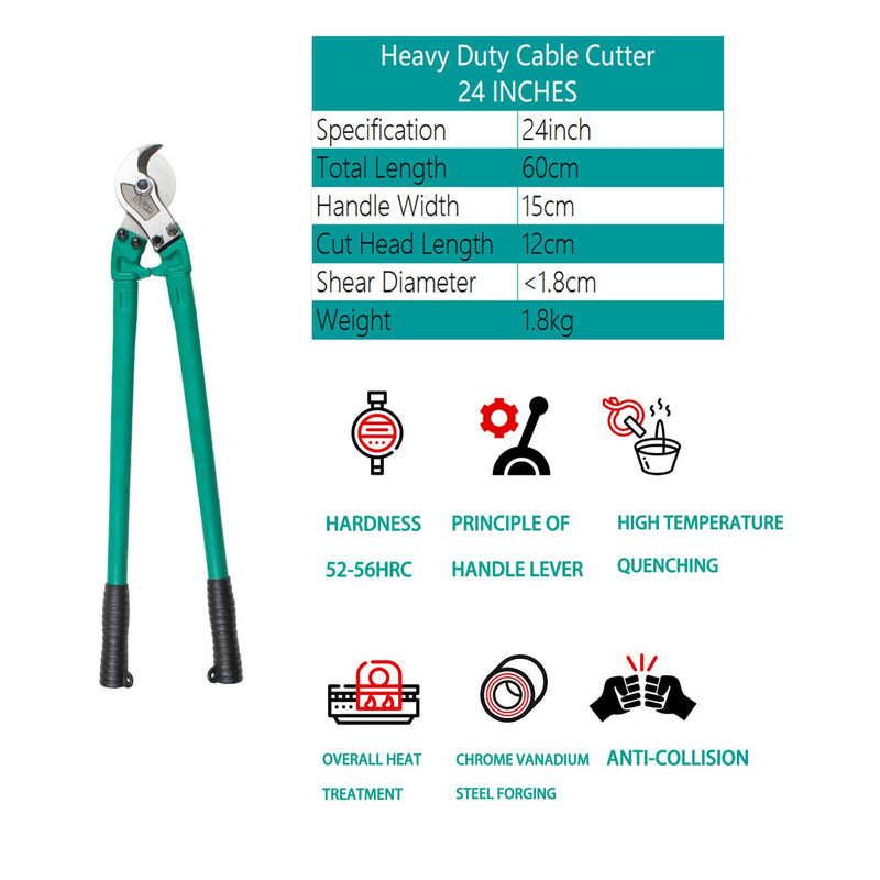 Steel Cable Cutters，24 Inch Stainless Steel Wire Rope Cutter Cuts Up to 3/8" for stainless steel rope, bike brake cable, railing cable (Green-24inch) Green-24inch
