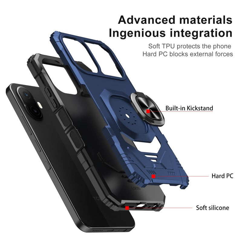 for TCL NXTPAPER 70 Pro Phone Case with Tempered Glass Screen Protector,Military Grade Heavy Duty Shockproof Protective Cover,with Ring Kickstand (Blue) Blue for TCL NXTPAPER 70 Pro