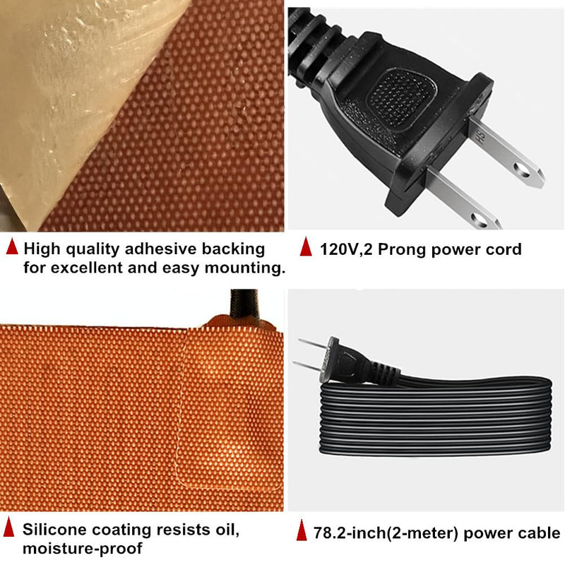 Silicone Engine Heated Pad 100X130mm, 120V Engine Heater Pad, 150W Adhesive Flexible Heating Pad for Car Oil Pan/Tank type, Built-in Thermostat, for Metal Surface only, Quick Heating