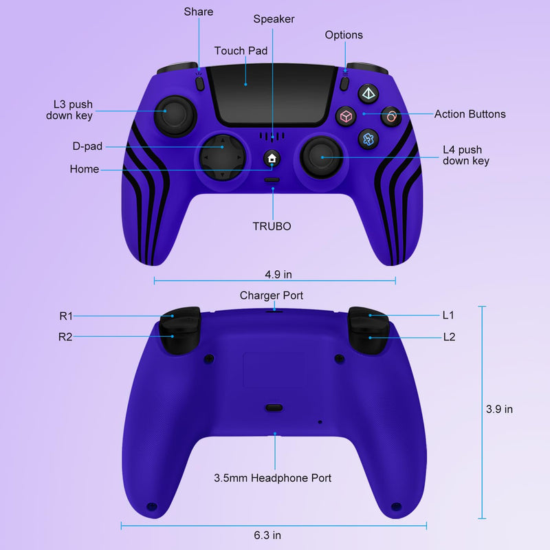 ADHJIE PS4 Controller,Wireless Controller for PS4/PS4 Pro/PS4 Slim | with 3.5mm Headphone Jack,1000mAh Built-in Battery, Turbo, Dual Vibration, Purple