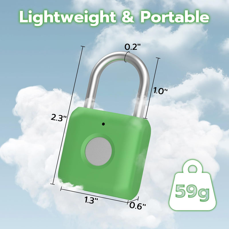 Fingerprint Padlock,Gym Locker Lock,Smart Padlock with APP Unlock,Fingerprint Lock USB Rechargeable for Gym Locker,Locker, School,Storage, Luggage Green