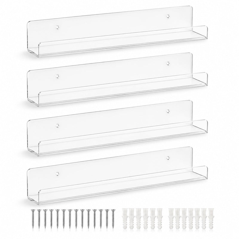 4-Pack Hanging Records, 12-Inch Record Holder Display, Clear Acrylic Floating Shelf, Suitable for Bedroom, Living Room, Magazine Rack