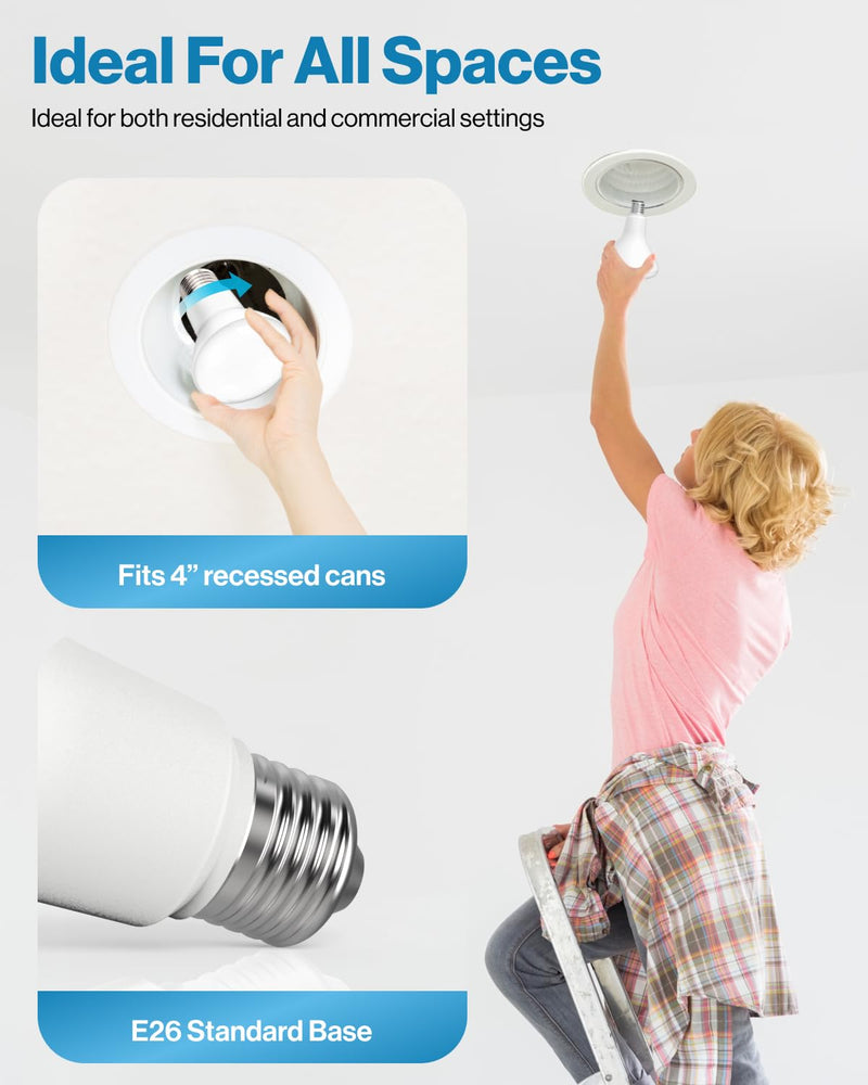 Sunco 10 Pack BR20 LED Bulb Dimmable, Small Recessed Lighting Bulbs, R20 Mini Flood Light Indoor, 550 LM, 7W (50W Equivalent), 2700K Soft White, E26 Base, Can Light for Home, Kitchen, Bedroom UL 10 Count (Pack of 1) White 27k