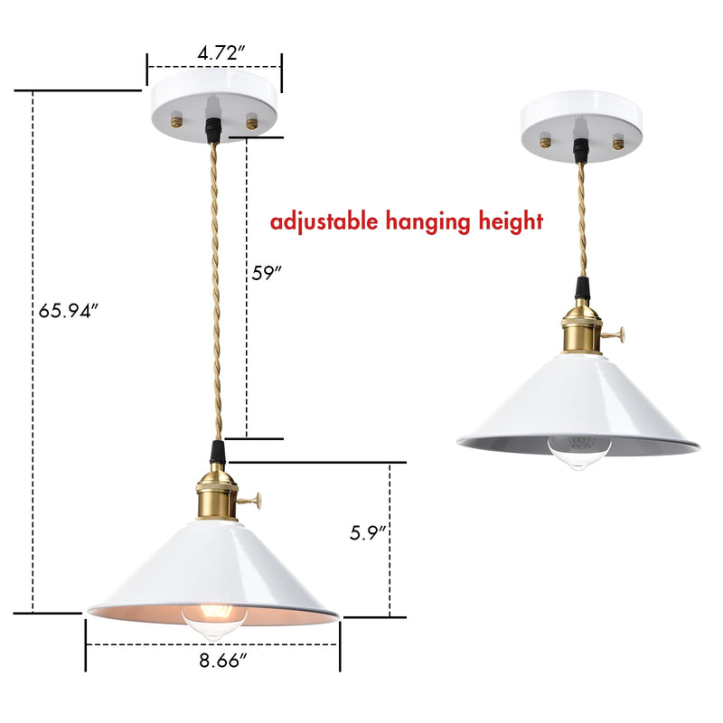 CLAXY Industrial mini Pendant Light White 8.66" Metal Umbrella Shade Hanging Kitchen Ceiling Pendant Lighting with Switch for Loft, Bar, Foyer, Dining, Bedroom