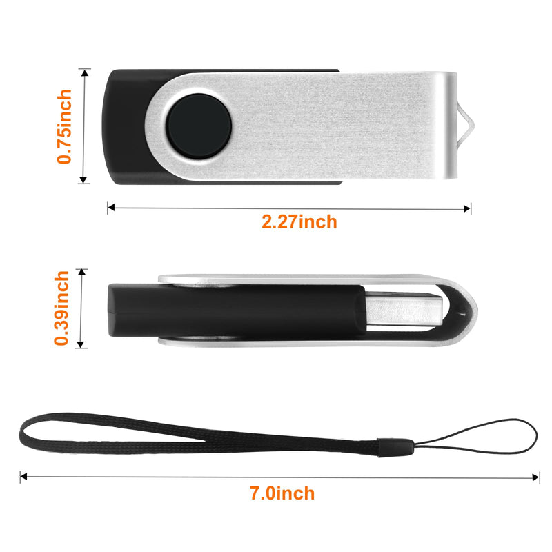 64 GB USB Flash Drives 2 Pack Thumb Drive Memory Stick Pendrive Jump Drives | 360° Swivel Jump Drive Photo Stick with Lanyard, Portable USB 2.0 Storage Flash Drive for Computer Office Student Data Backup Black 64 GB