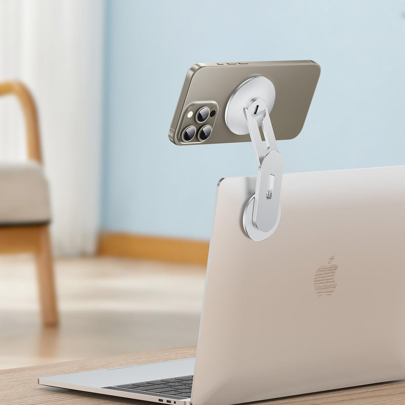  [AUSTRALIA] - Laptop Phone Holder, Magnetic Phone Stand 15W Fast Wireless Charger for MagSafe for iPhone 17/16/15/14/13/12 & All Phones for Tesla (Silver) Silver