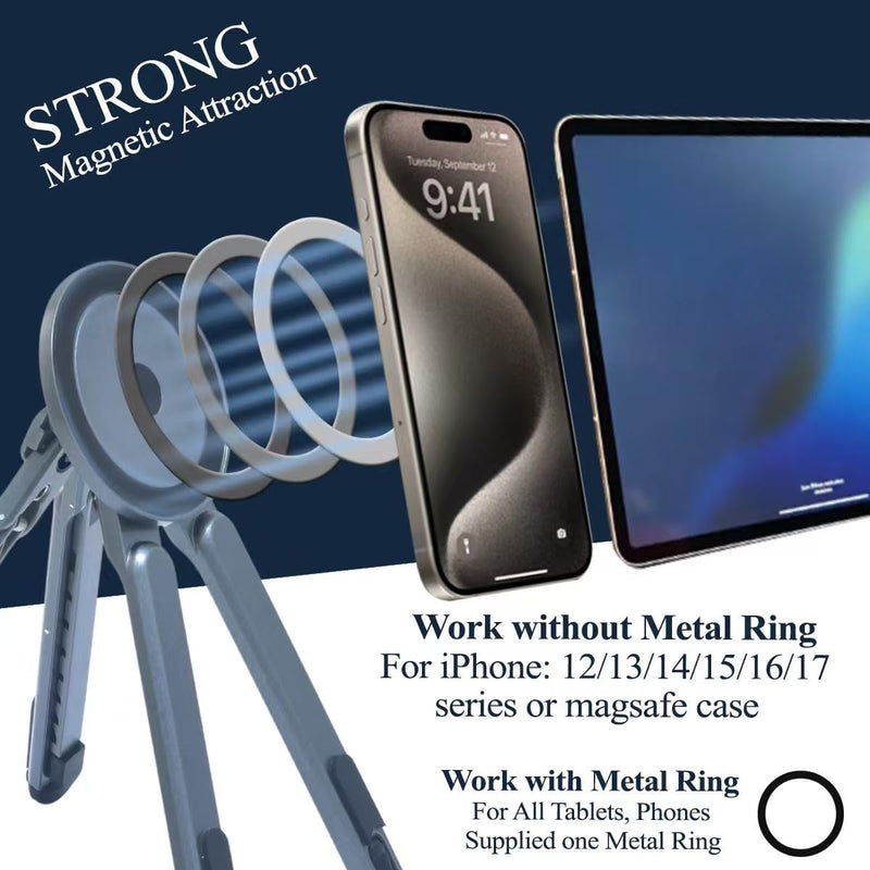 Foldable Desktop Portable Laptop Stand, Adjustable Laptop Riser with Magnetic Phone Holder, Aluminum Alloy Notebook Stand Compatible with 10-16” Laptops and 4-13”Phones/Tablets(Silver Gray) Silver Gray